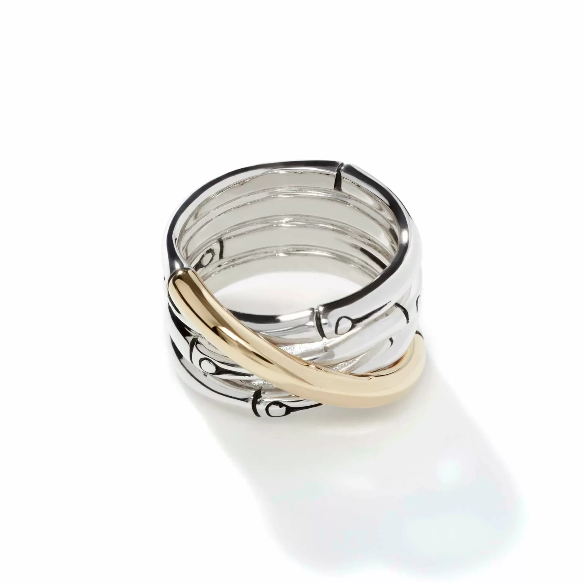 Bamboo Crossover Ring, Sterling Silver, Gold^John Hardy Fashion