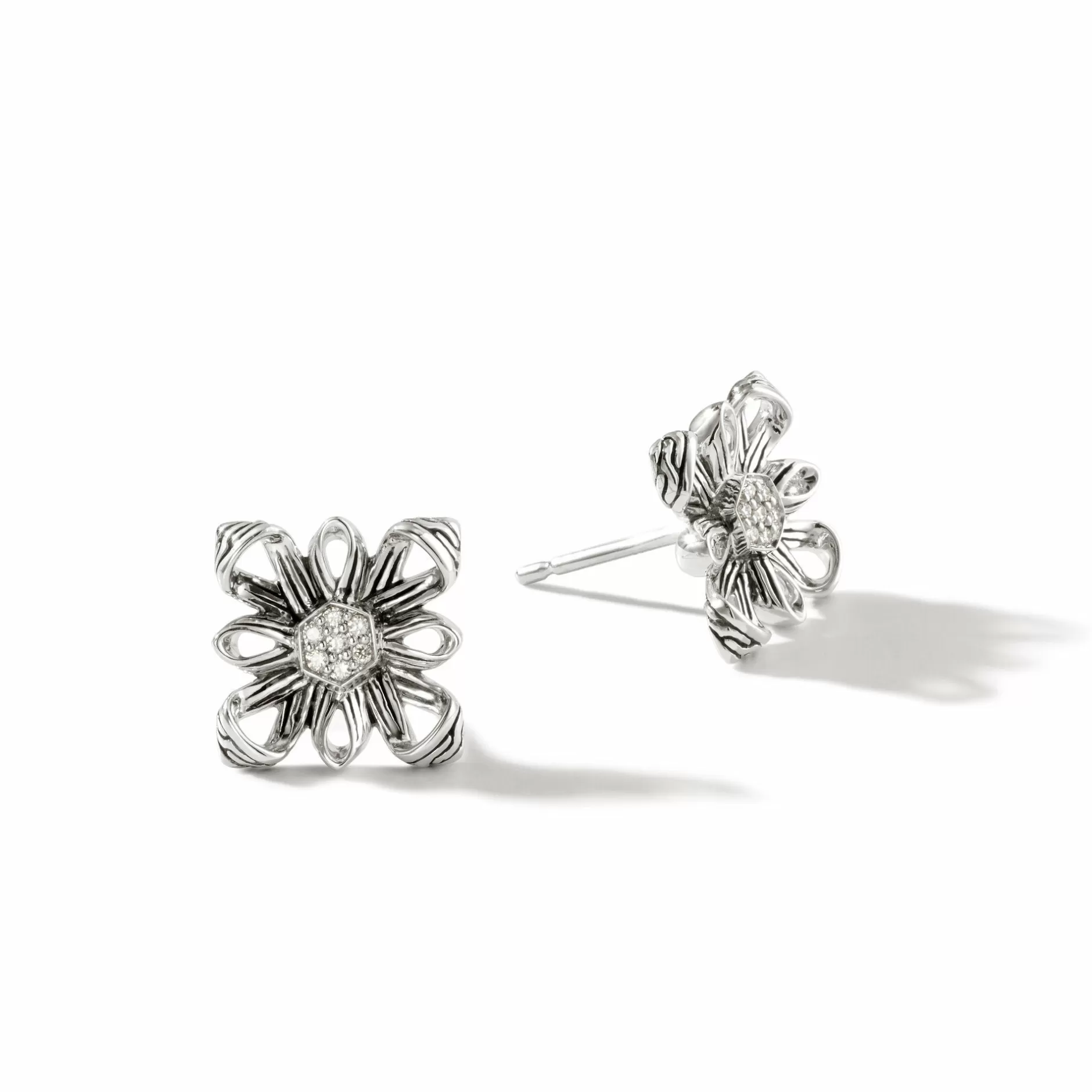 Canang Sari Stud Earring, Silver, Diamonds^John Hardy Outlet