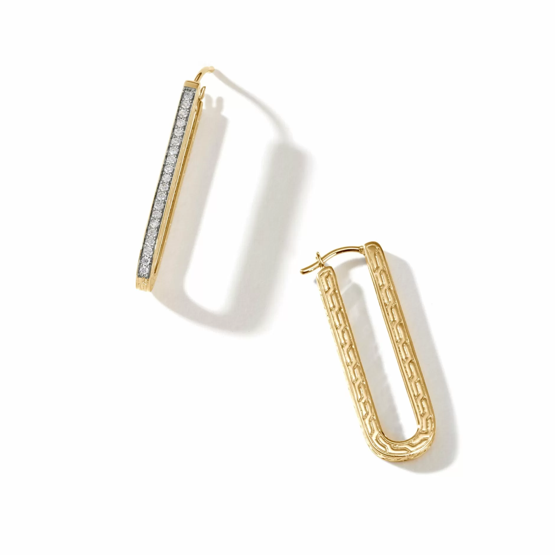 Carved Chain Hoop Earring, Gold, Diamonds^John Hardy Sale