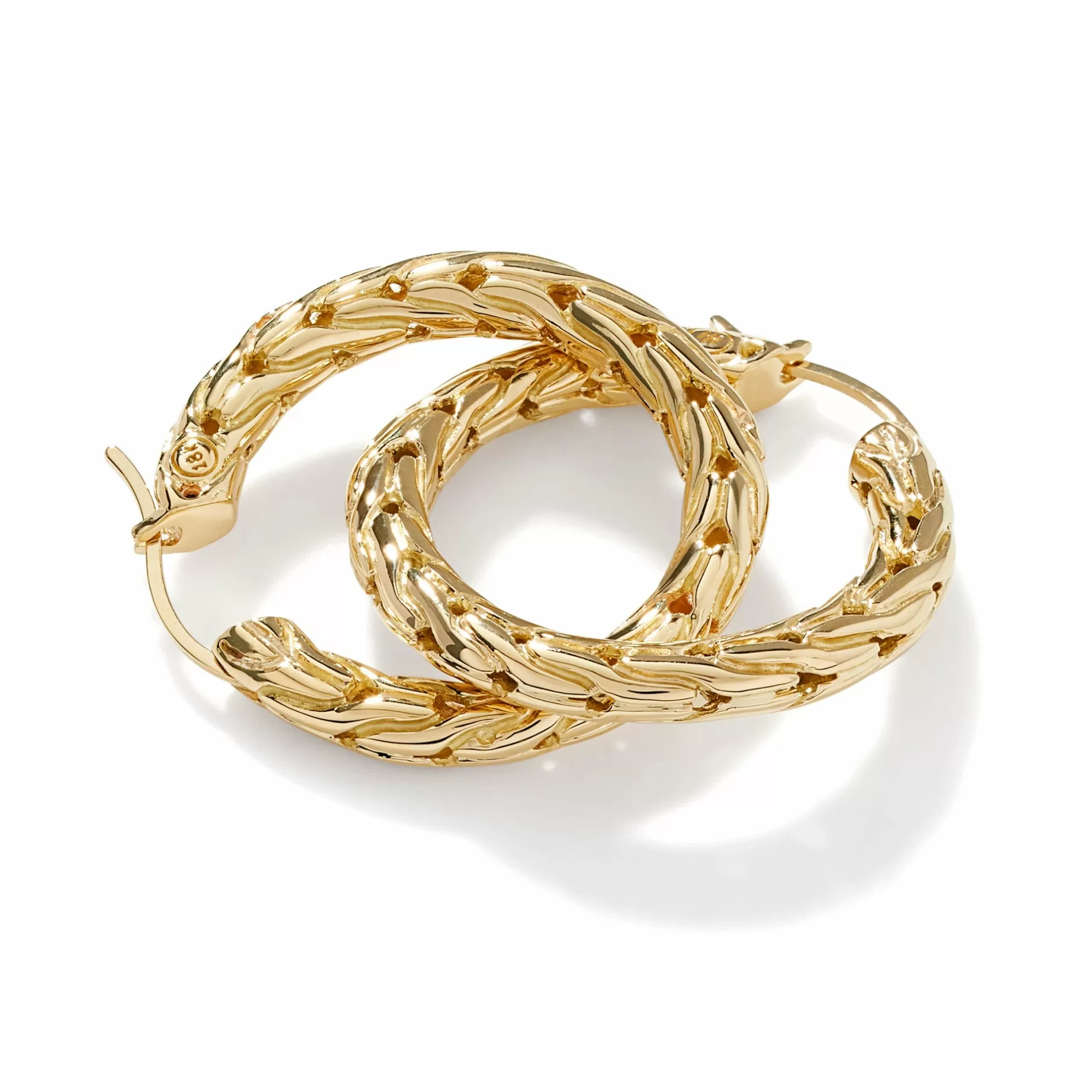 Carved Chain Hoop Earring, Gold, Small^John Hardy New