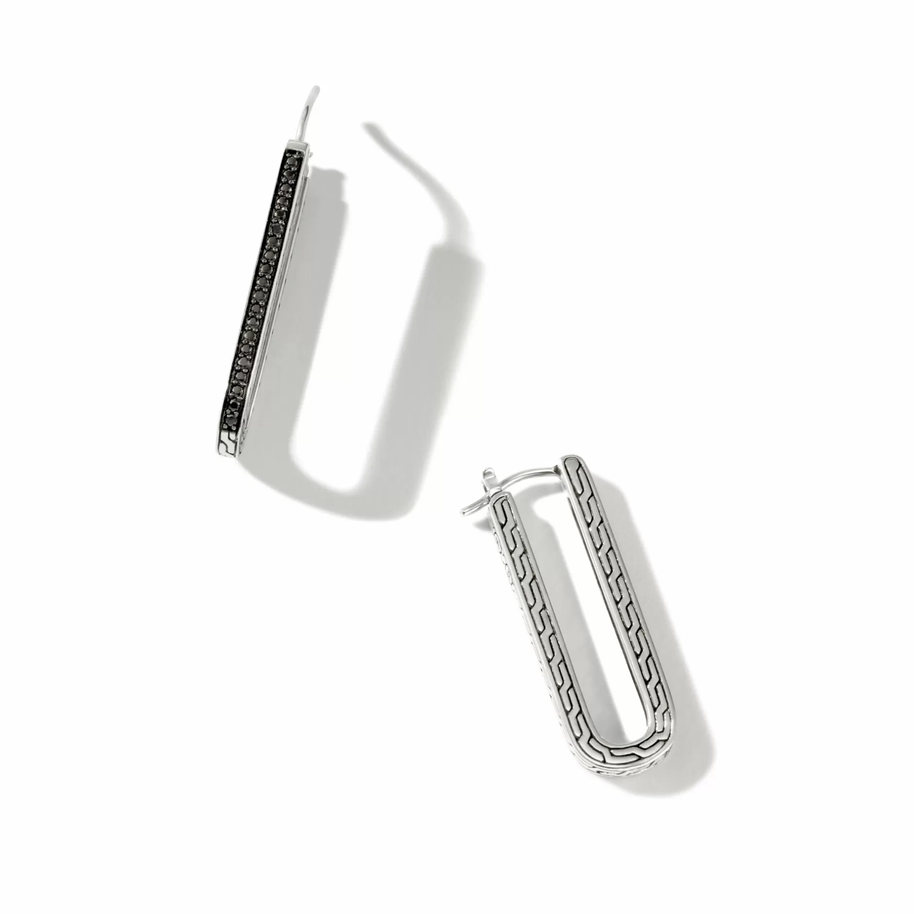 Carved Chain Hoop Earring, Silver, Pave^John Hardy Outlet