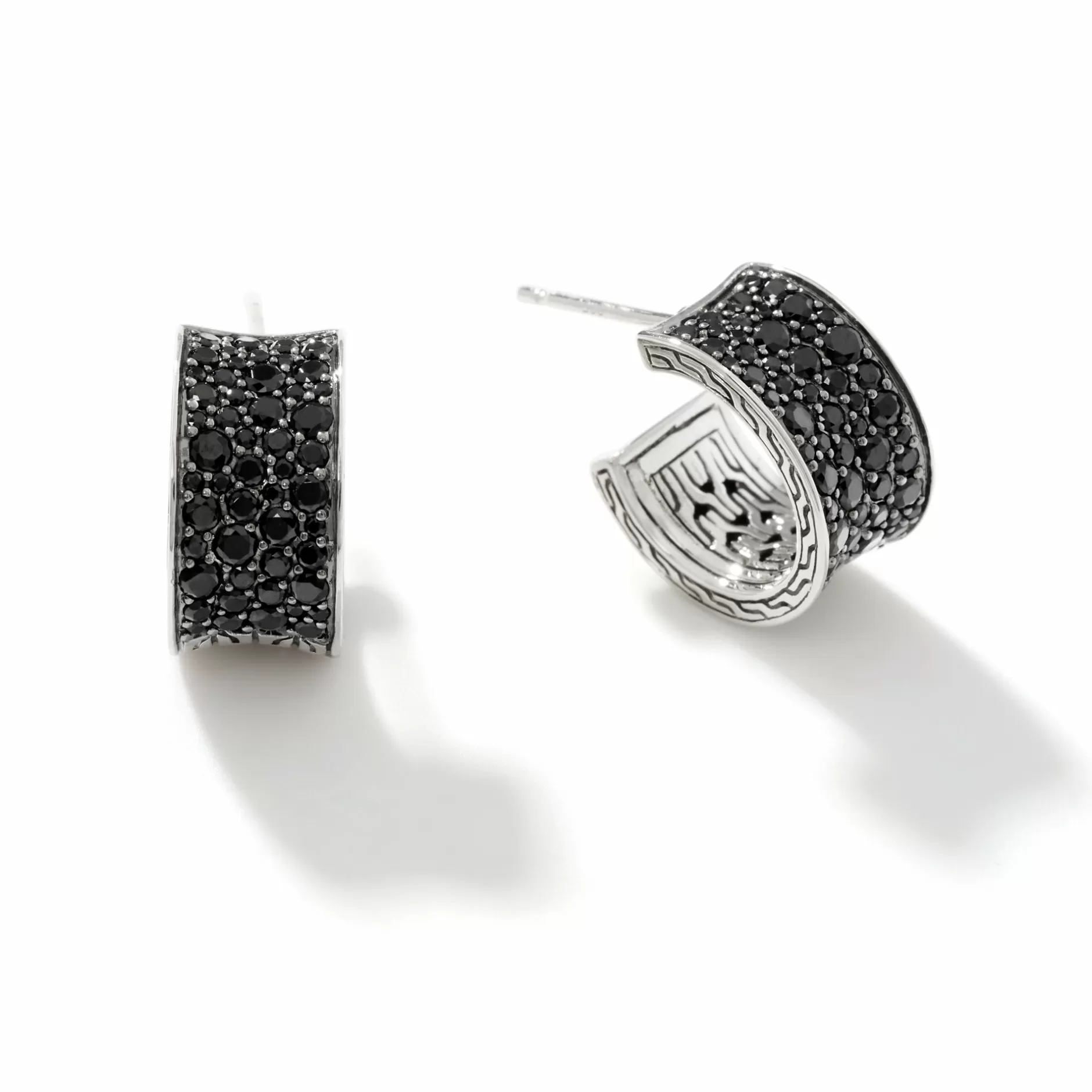 Carved Chain J Hoop Earring, Silver, Pave^John Hardy Flash Sale