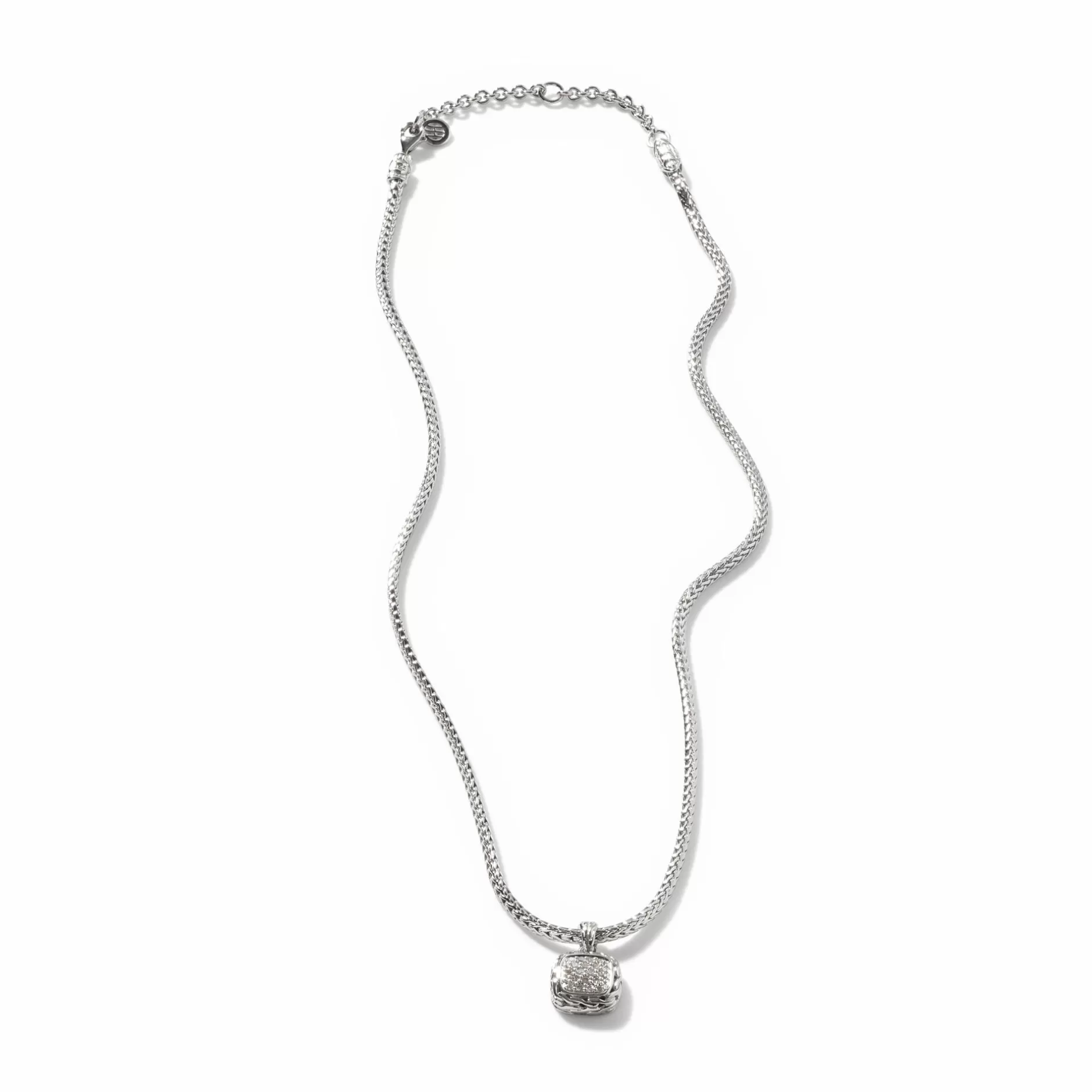 Carved Chain Necklace, Silver, Diamonds^John Hardy Fashion