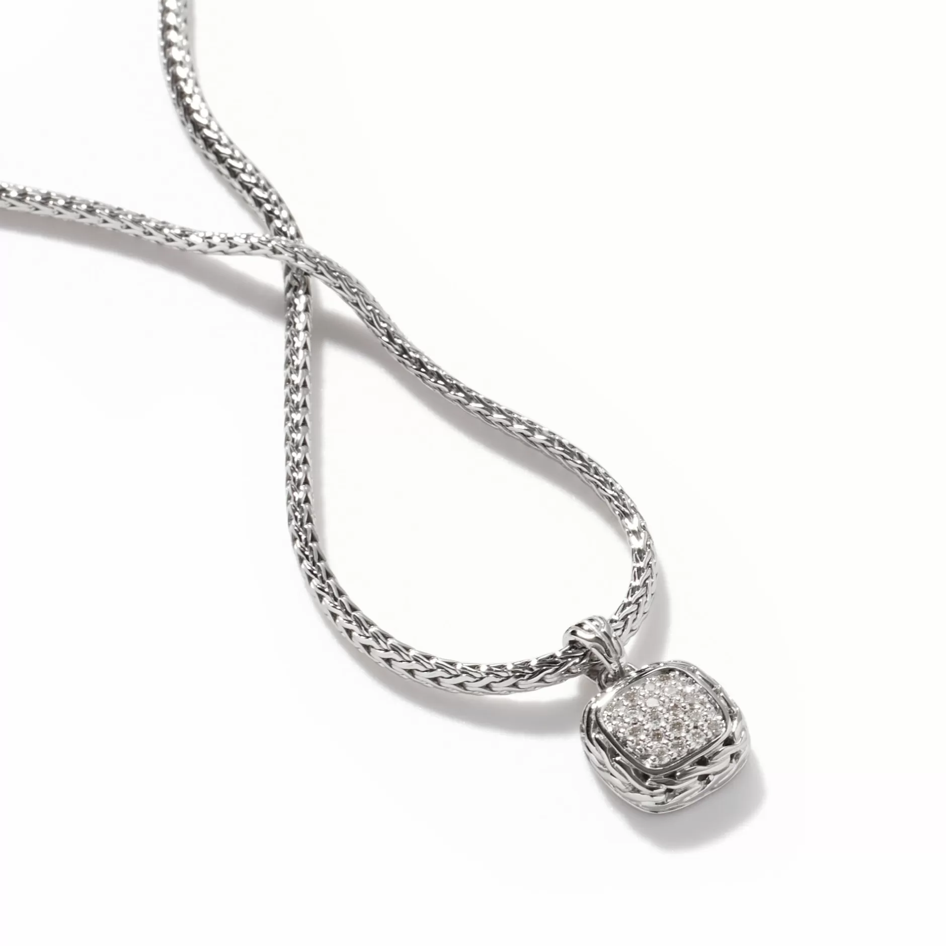 Carved Chain Necklace, Silver, Diamonds^John Hardy Fashion