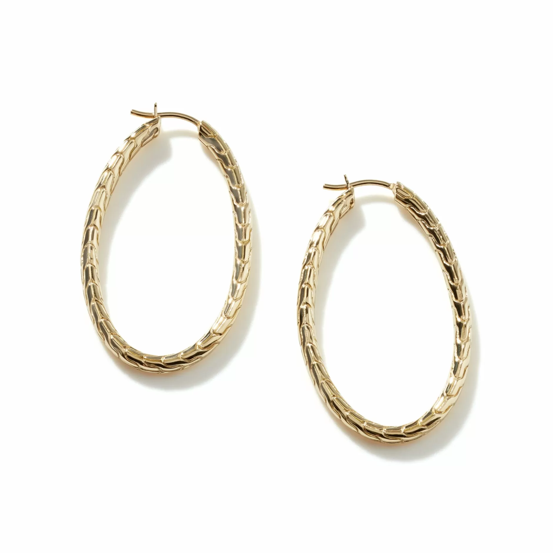 Carved Chain Oval Hoop Earring, Gold, Large^John Hardy Outlet