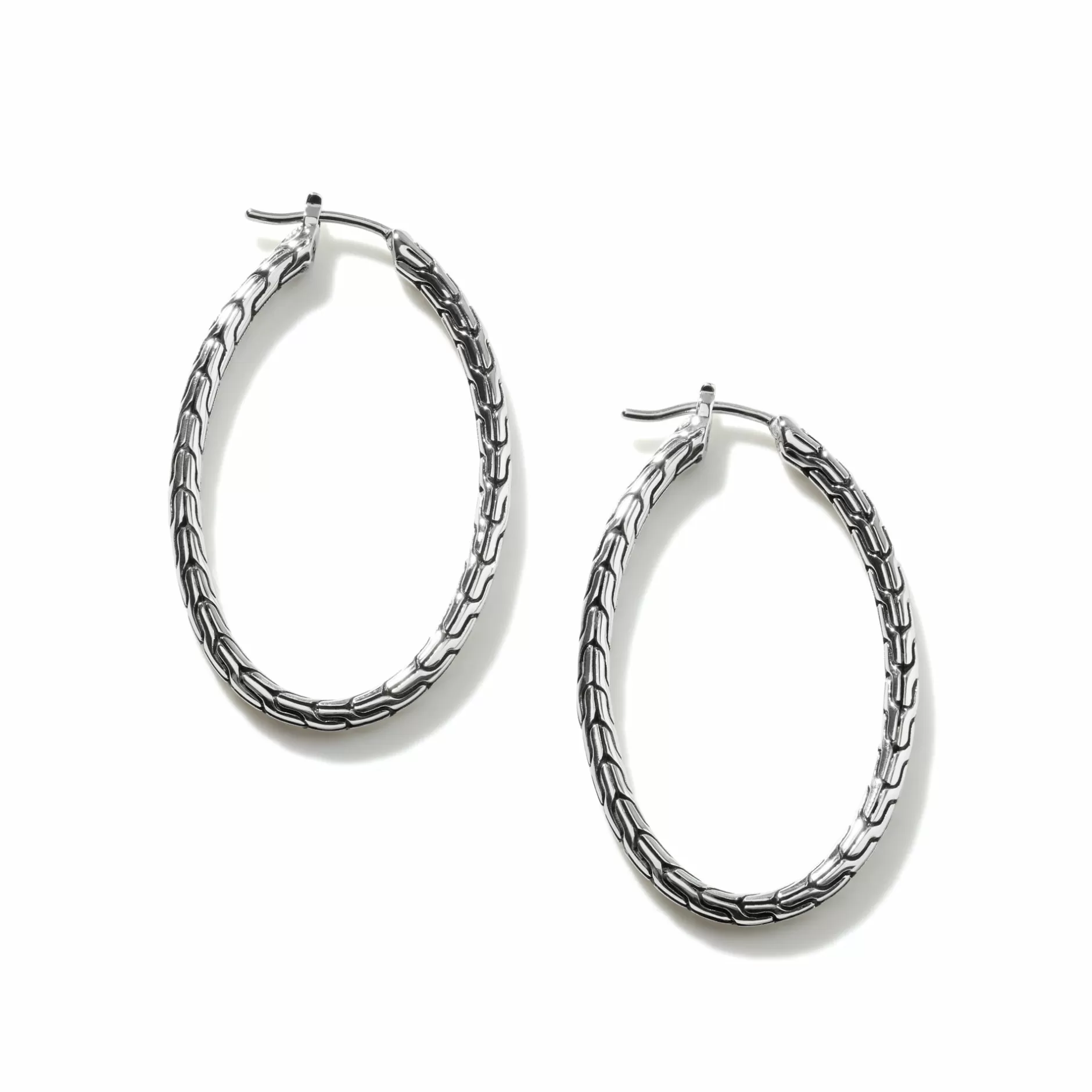 Carved Chain Oval Hoop Earring, Silver, Large^John Hardy Best