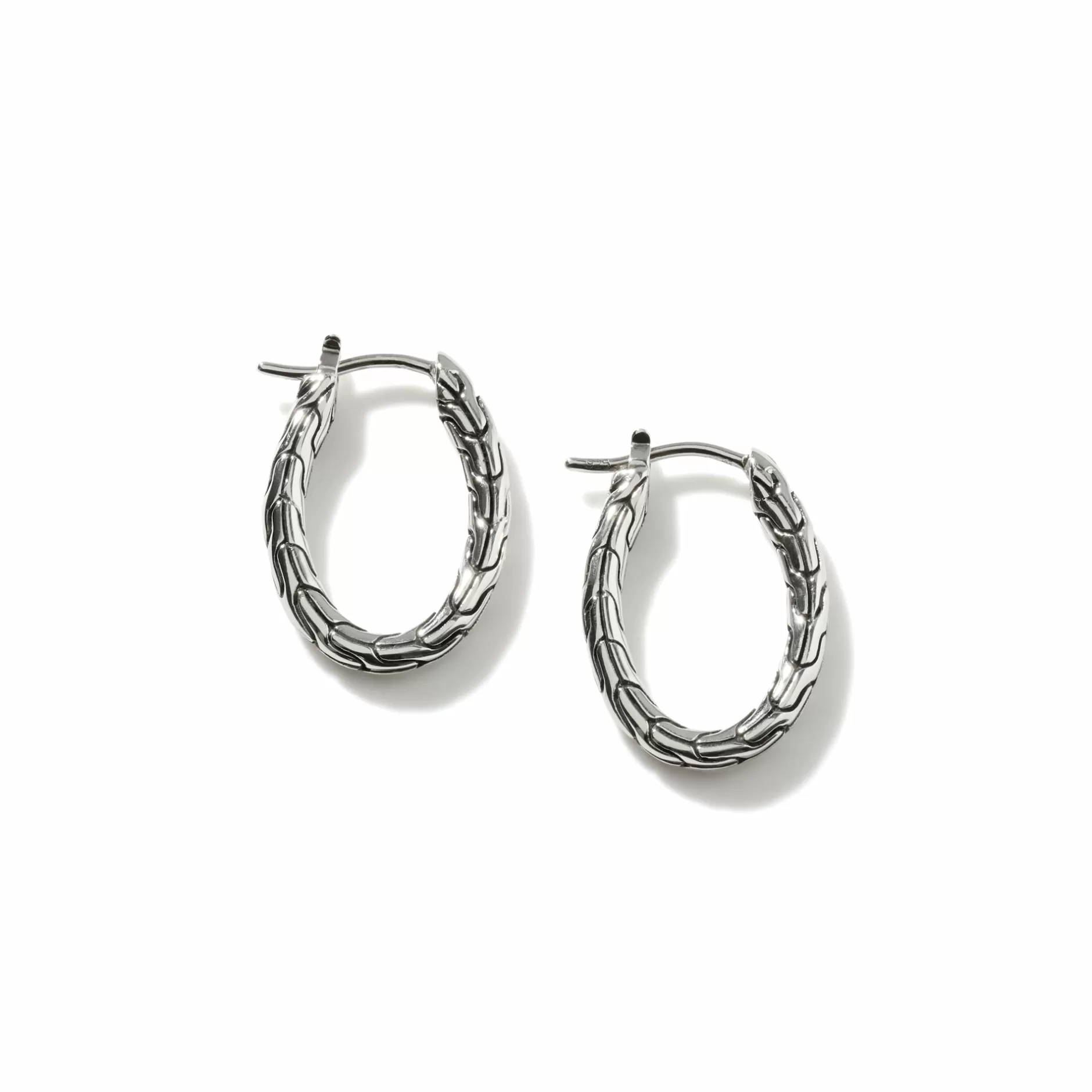 Carved Chain Oval Hoop Earring, Silver, Small^John Hardy Flash Sale