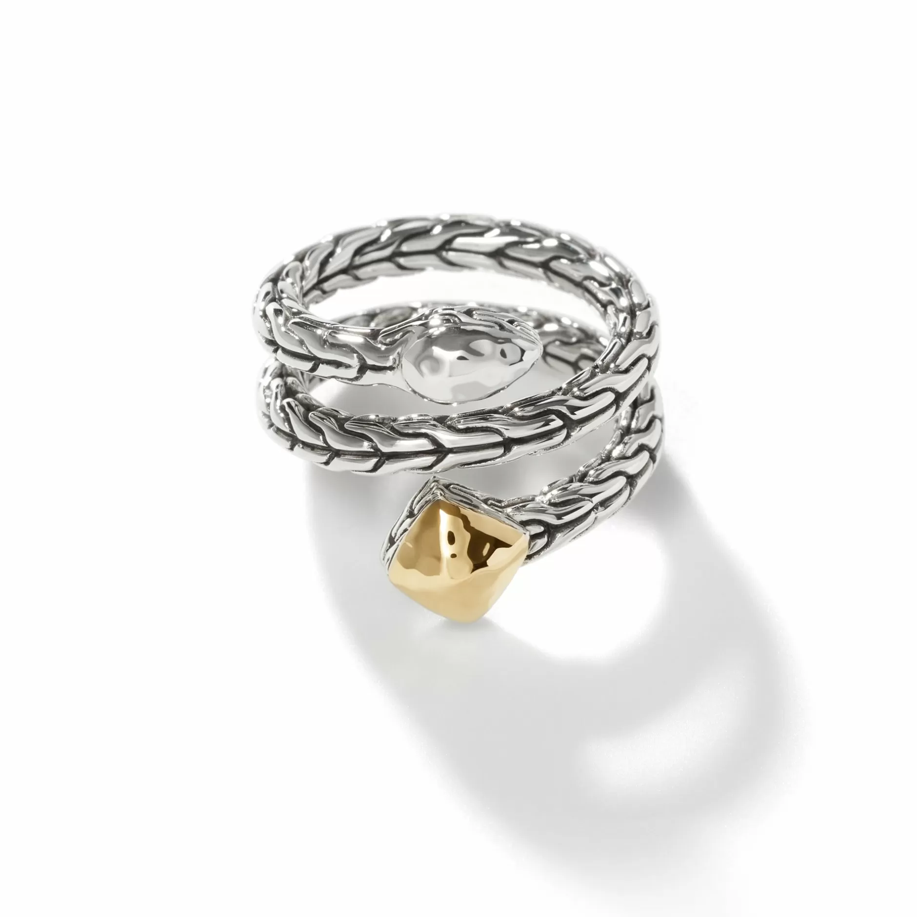 Carved Chain Palu Coil Ring, Silver, Gold^John Hardy Best