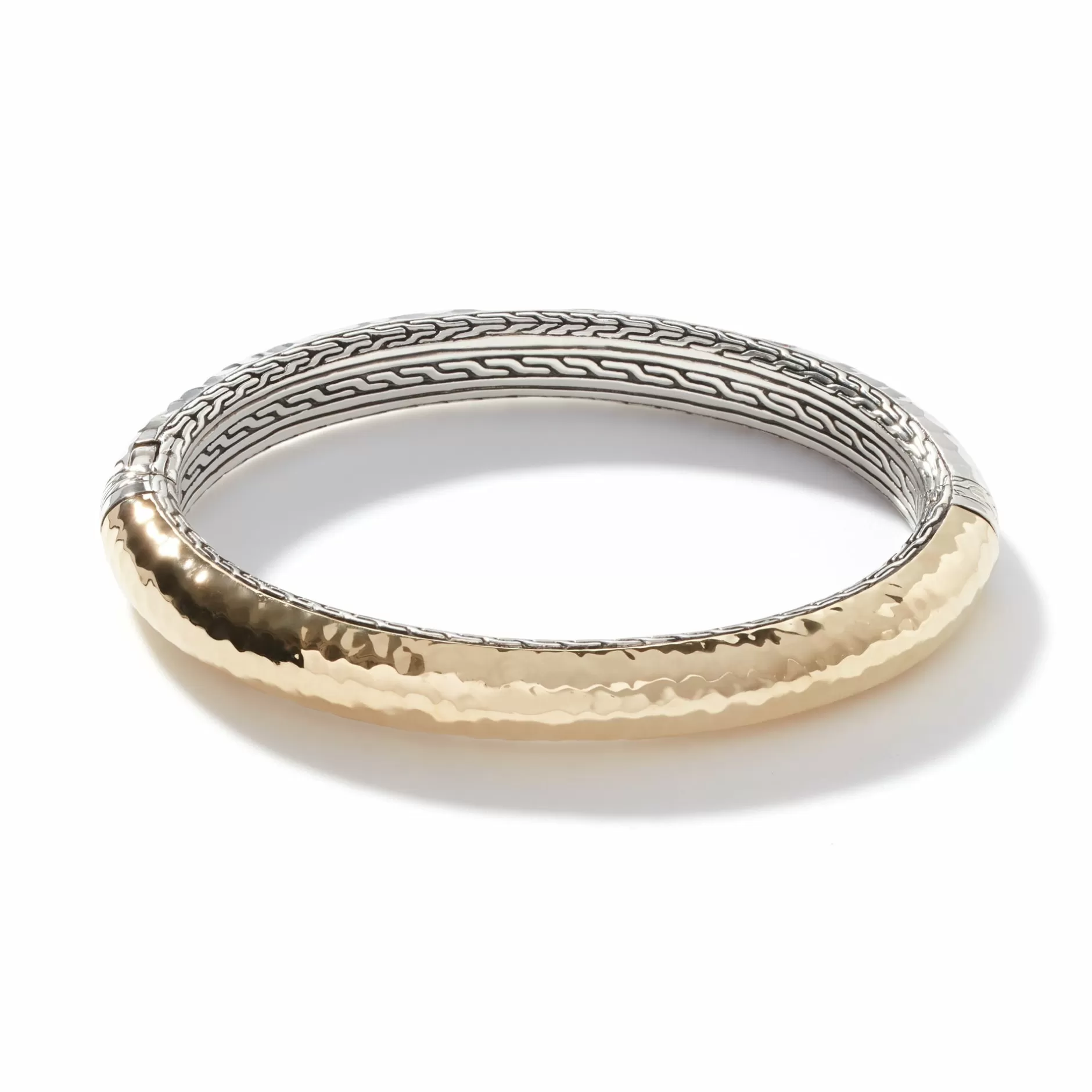 Carved Chain Palu Hinged Bangle, Silver, Gold^John Hardy New