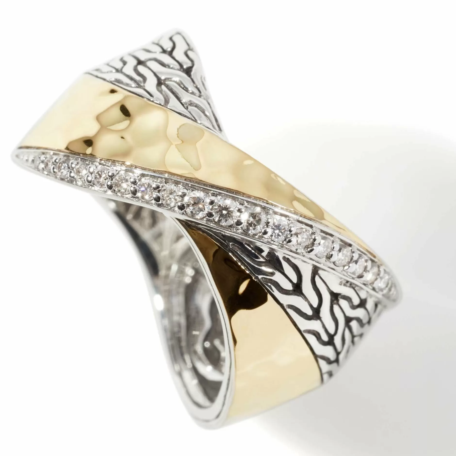 Carved Chain Ring, Silver, Gold, Diamonds^John Hardy Flash Sale