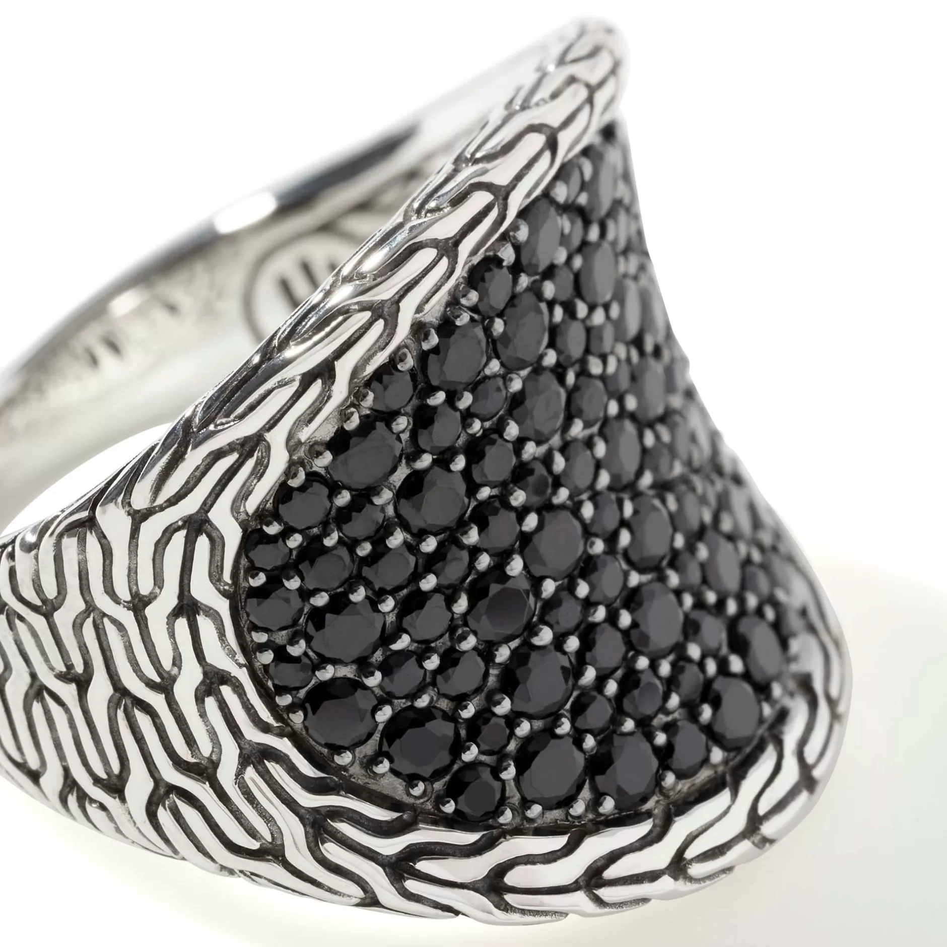 Carved Chain Saddle Ring, Silver, Pave^John Hardy Best Sale