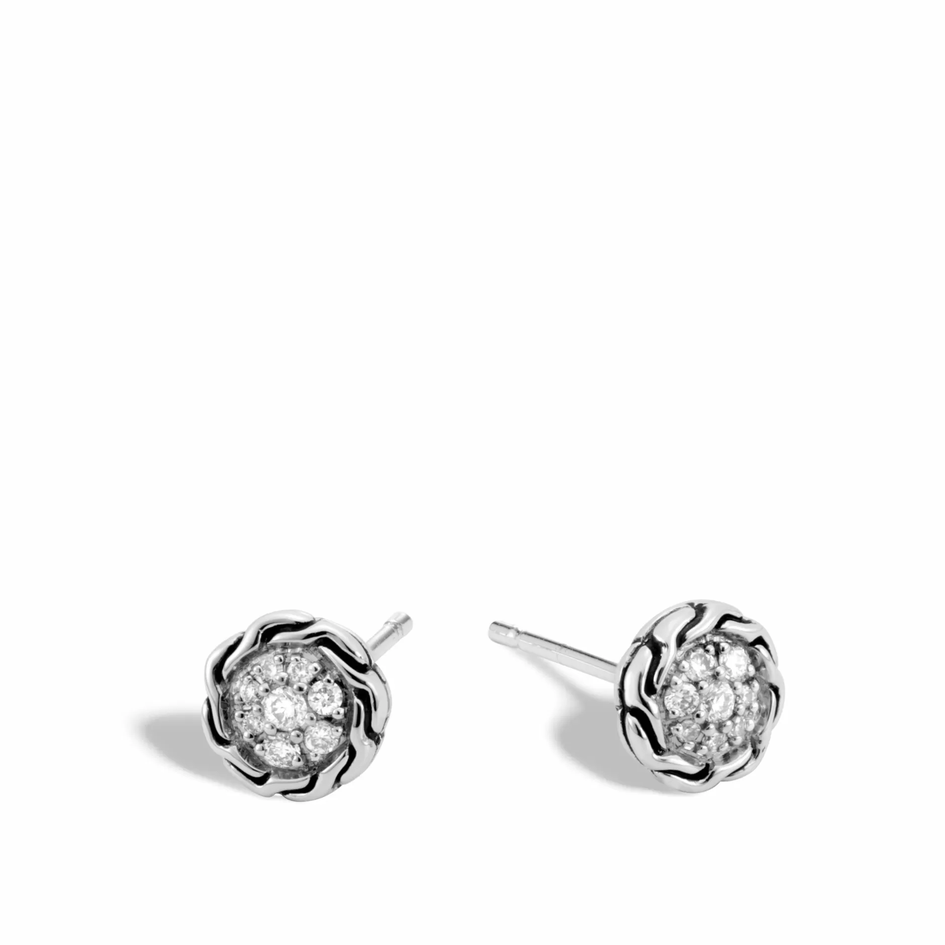 Carved Chain Stud Earring, Silver, Diamonds^John Hardy Cheap