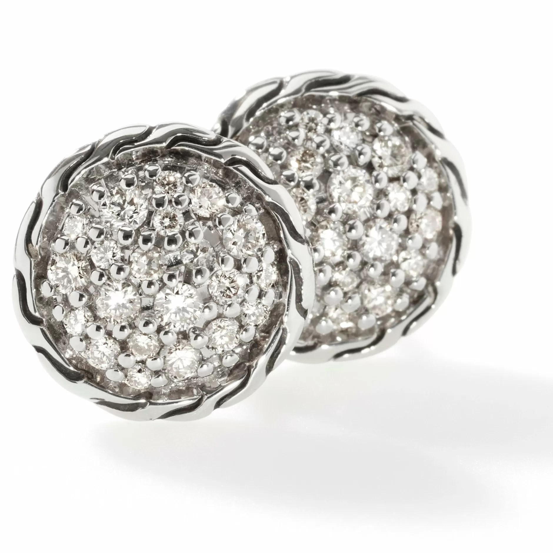 Carved Chain Stud Earring, Silver, Diamonds^John Hardy Online