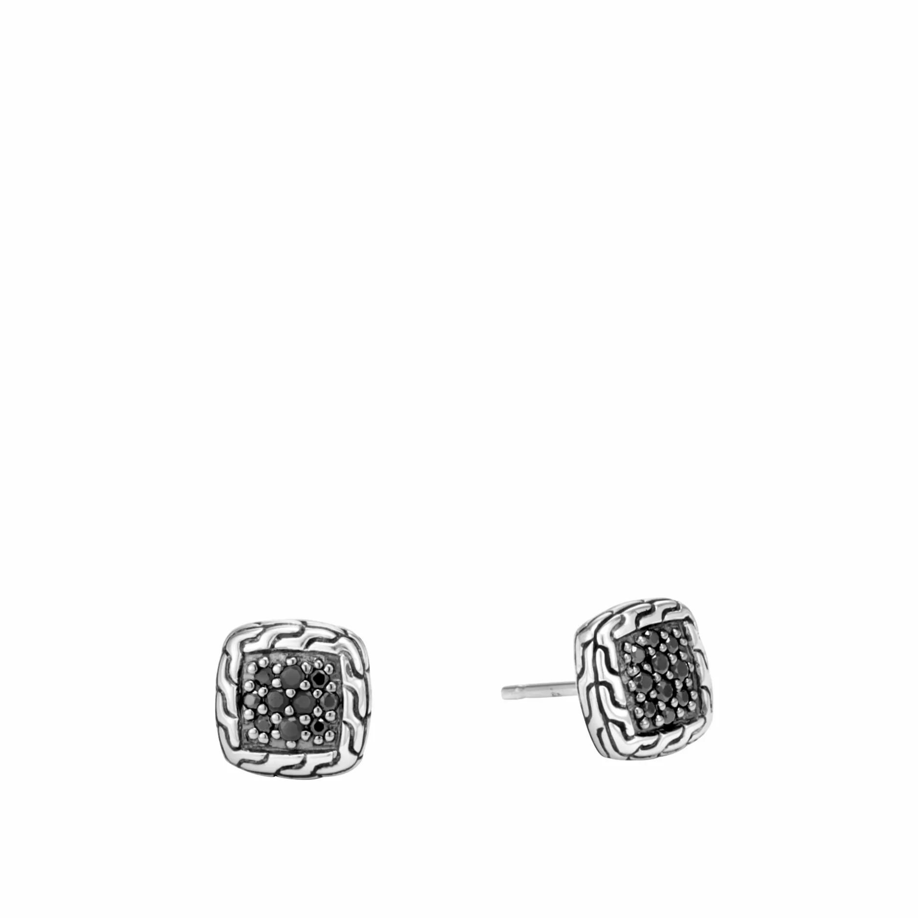 Carved Chain Stud Earring, Silver, Pave^John Hardy New