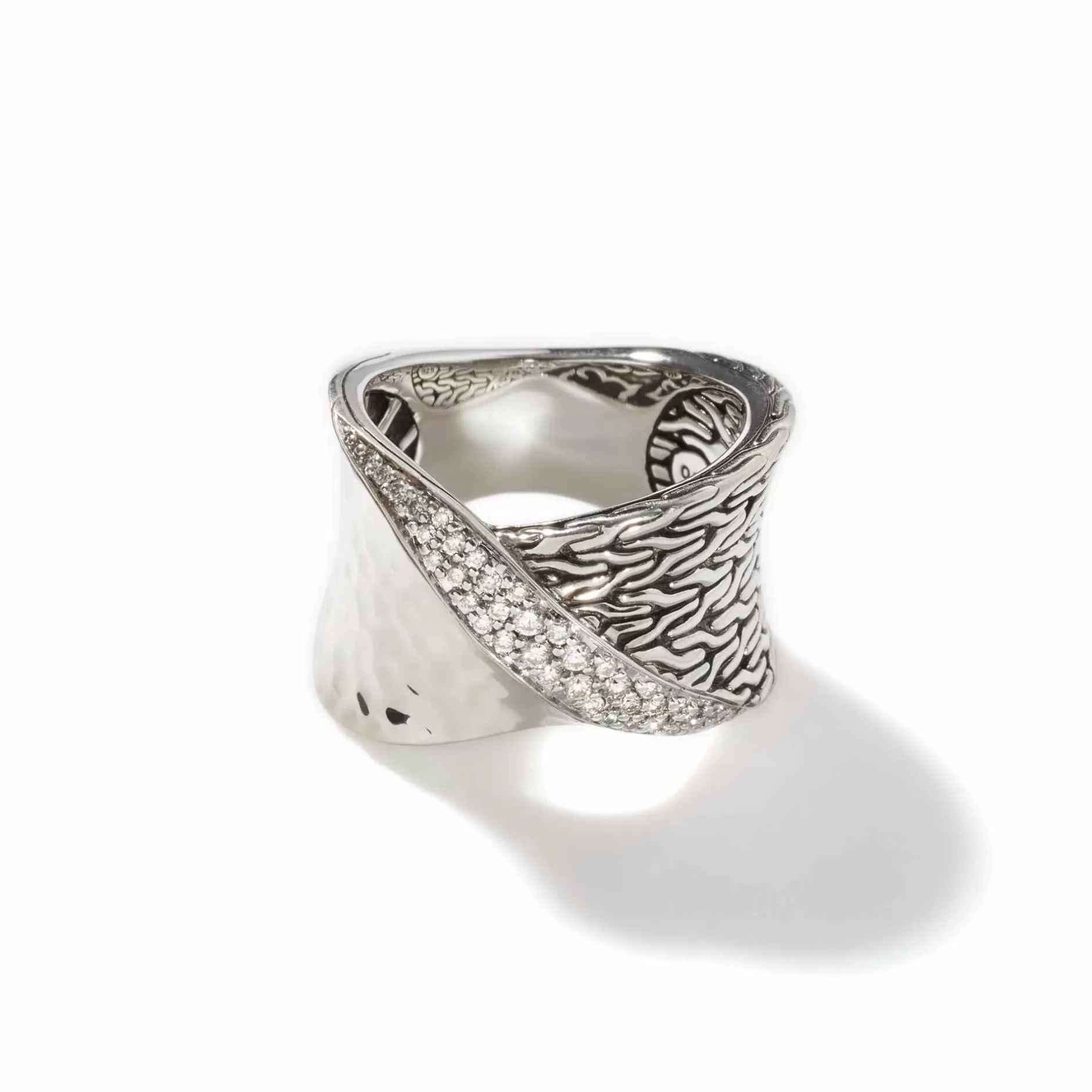 Carved Chain Twisted Ring, Silver, Diamonds^John Hardy Best