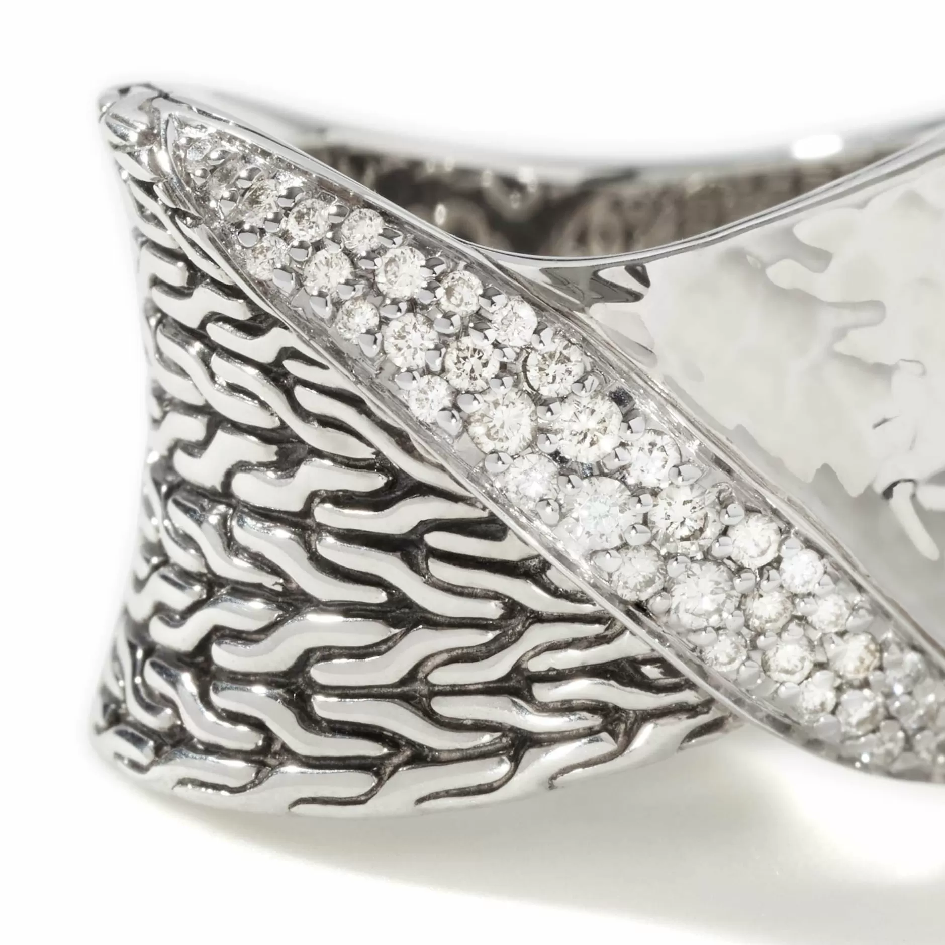 Carved Chain Twisted Ring, Silver, Diamonds^John Hardy Best