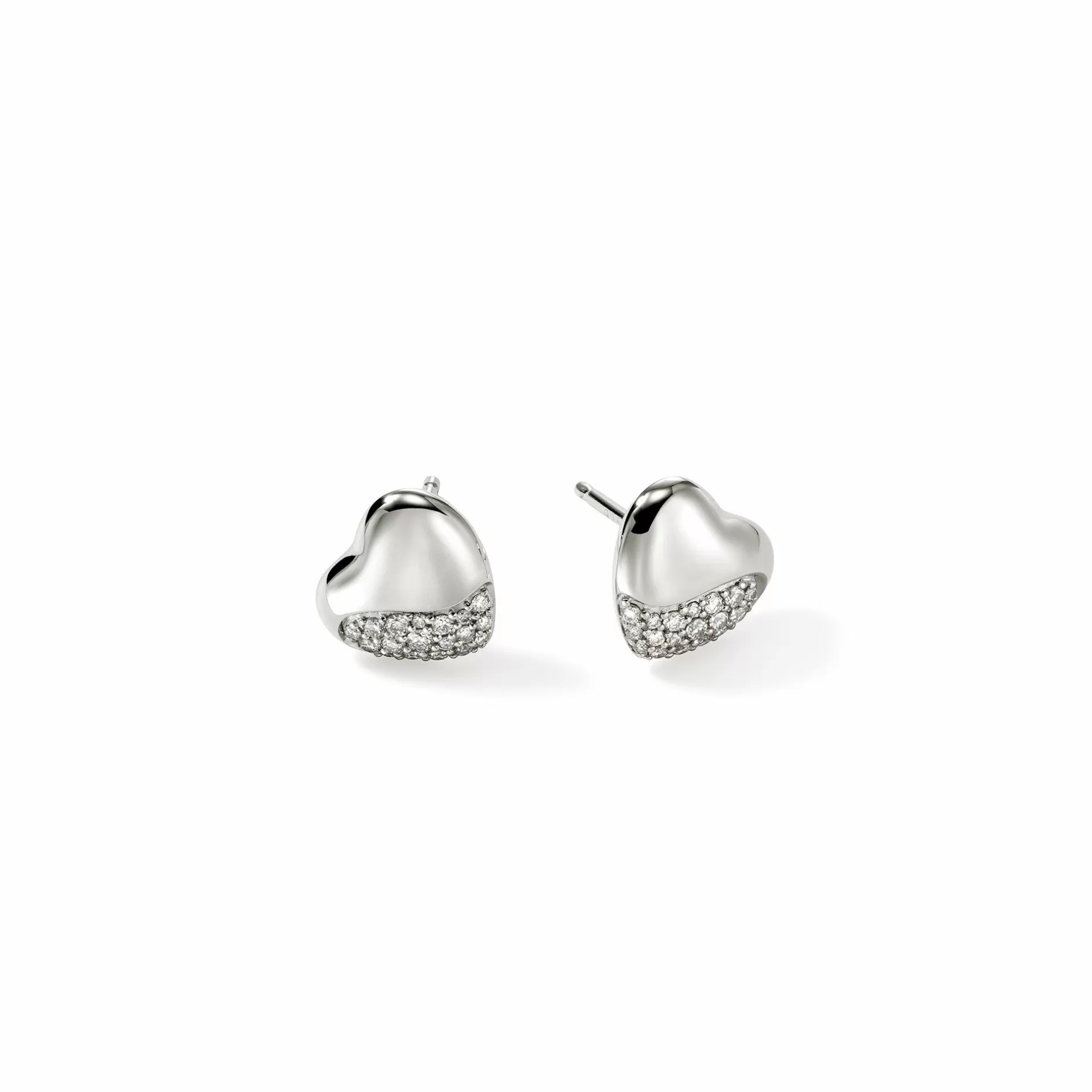 Pebble Heart Stud Earring, Silver, Diamonds^John Hardy Cheap